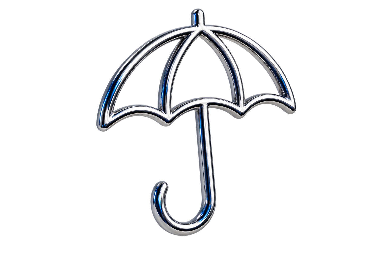 The Ullmanac umbrella identity rendered in sculptural chrome